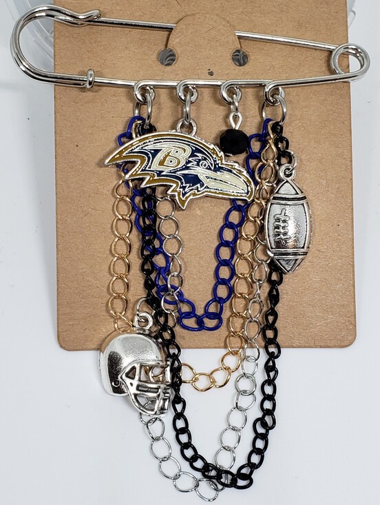 Handmade Jewelry - Handmade Baltimore Ravens Football Charm Safety Pin Brooch